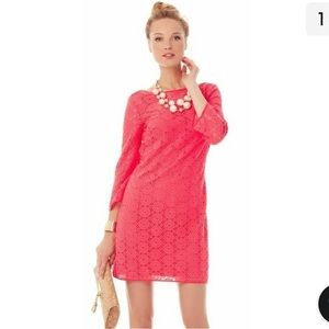 Lilly Pulitzer Topanga Island Coral 
Crochet Knit Lace Tunic Dress 3/4